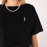 Luft | Besticktes Bio Baumwoll Cropped T-Shirt