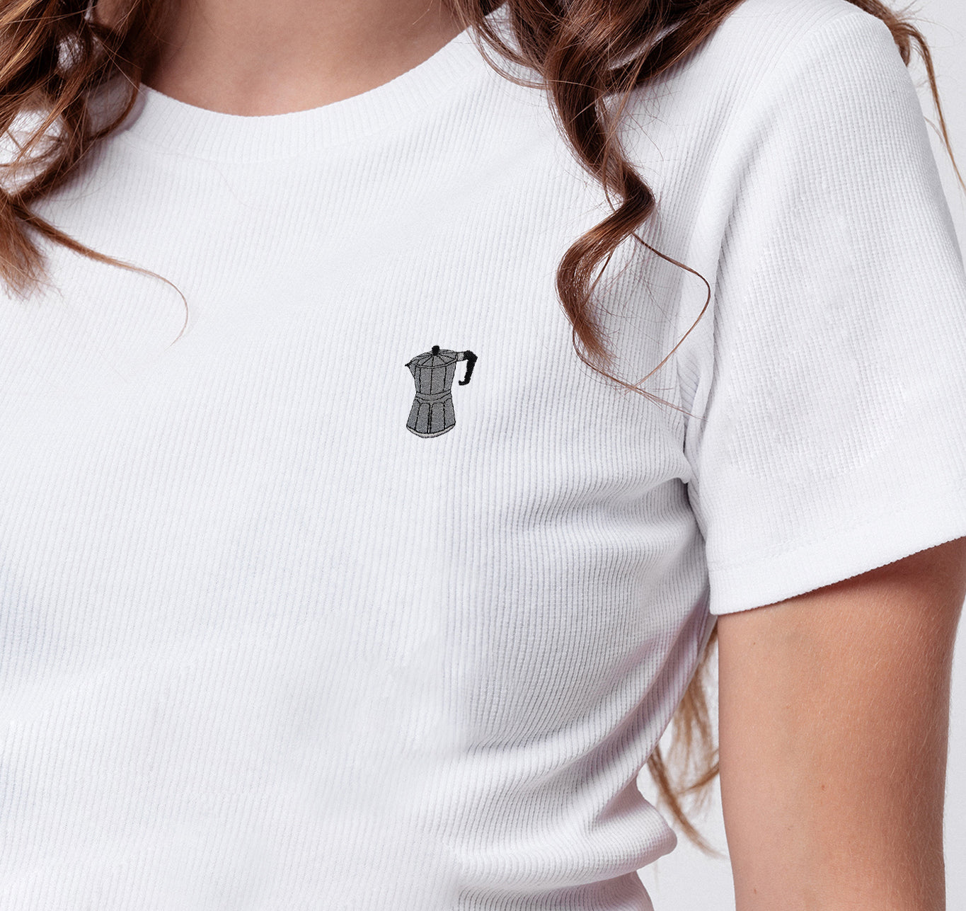 Espressokocher | Besticktes Bio Baumwoll Cropped T-Shirt