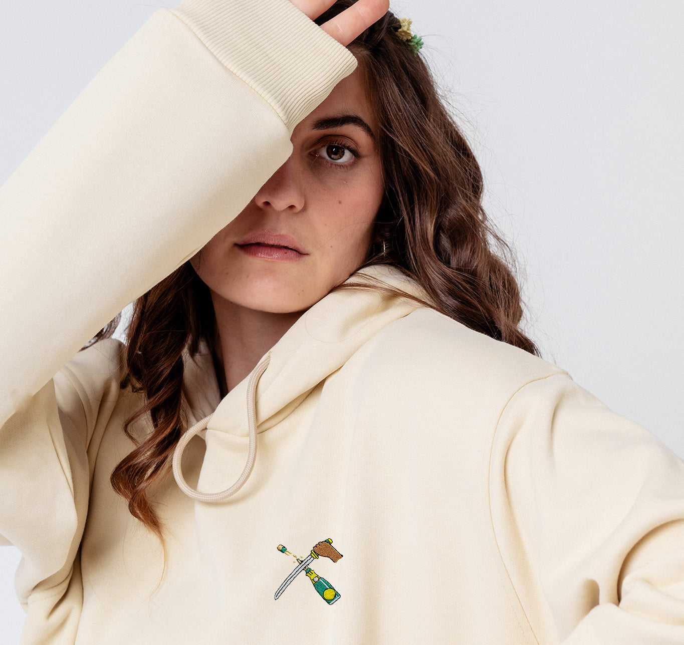 Champagne Sabre | Geborduurde Organic Cotton Vrouwen Hoodie