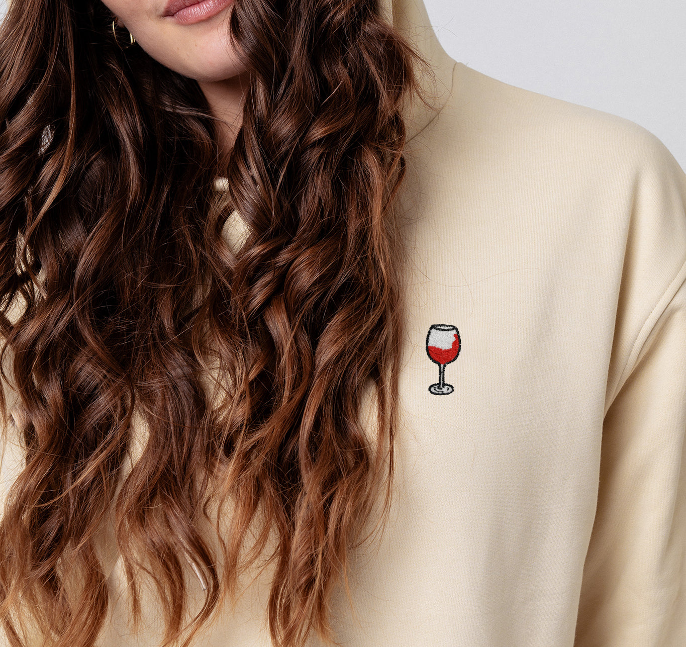 Glaserl Rotwein Geborduurde Biologische Katoenen Vrouwen Hoodie