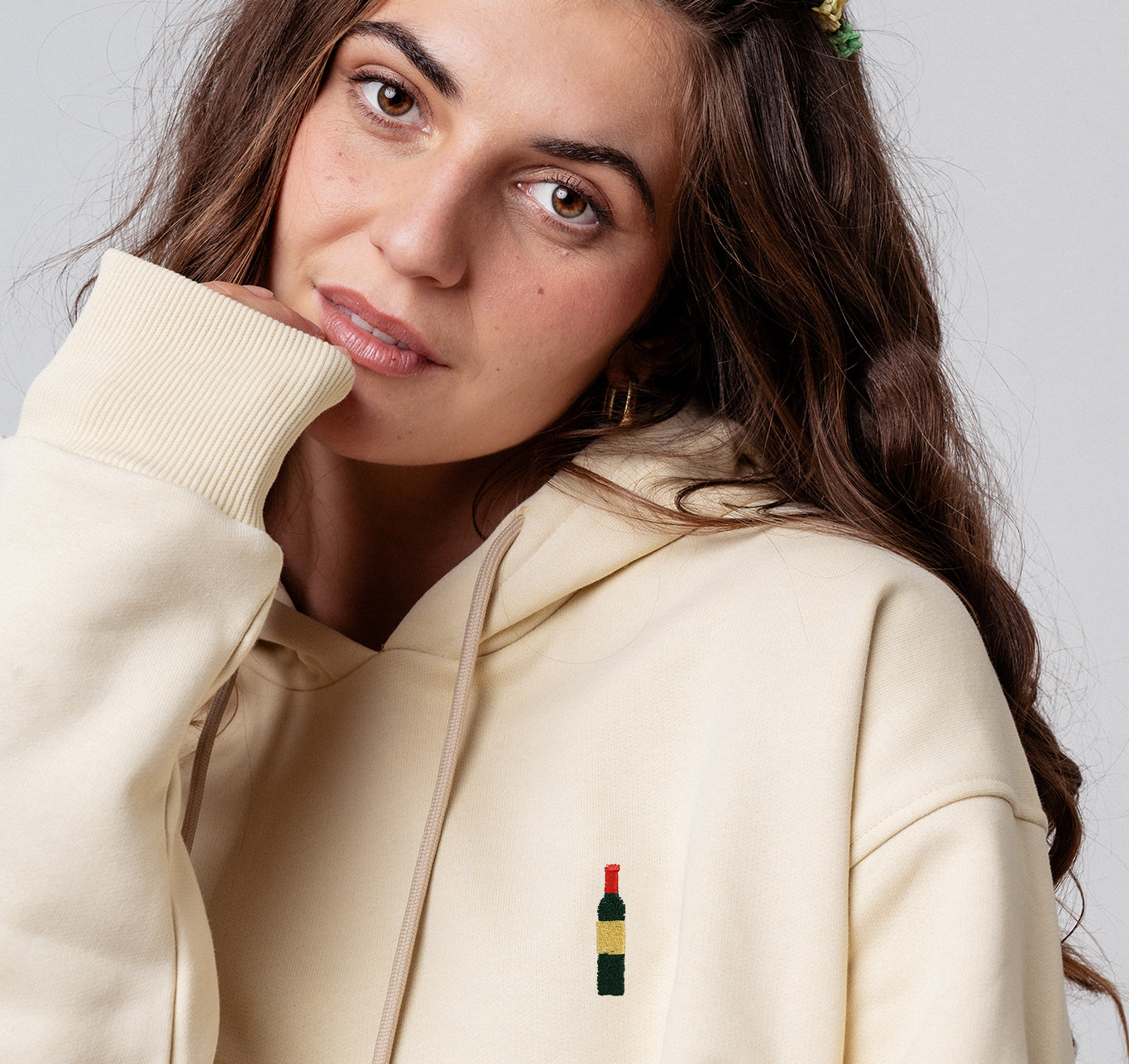 Wijnfles Geborduurde Biologische Katoenen Vrouwen Hoodie