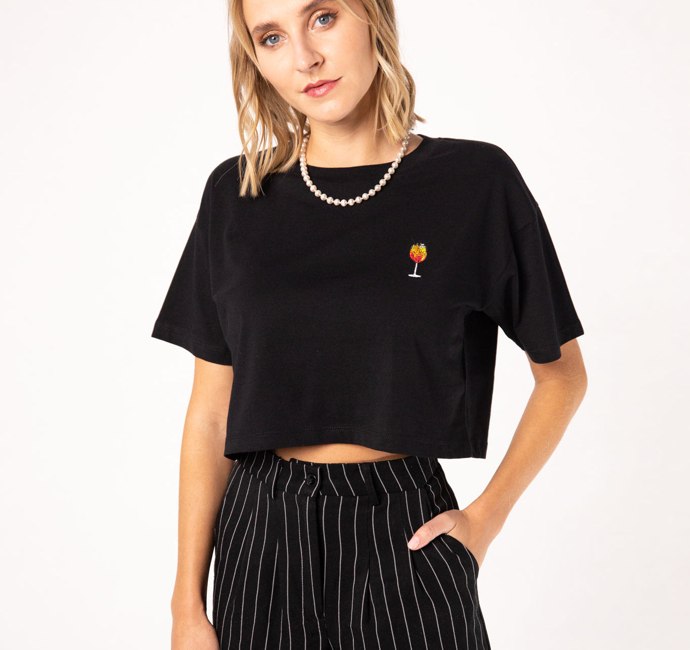 Spritz | Besticktes Bio Baumwoll Cropped T-Shirt